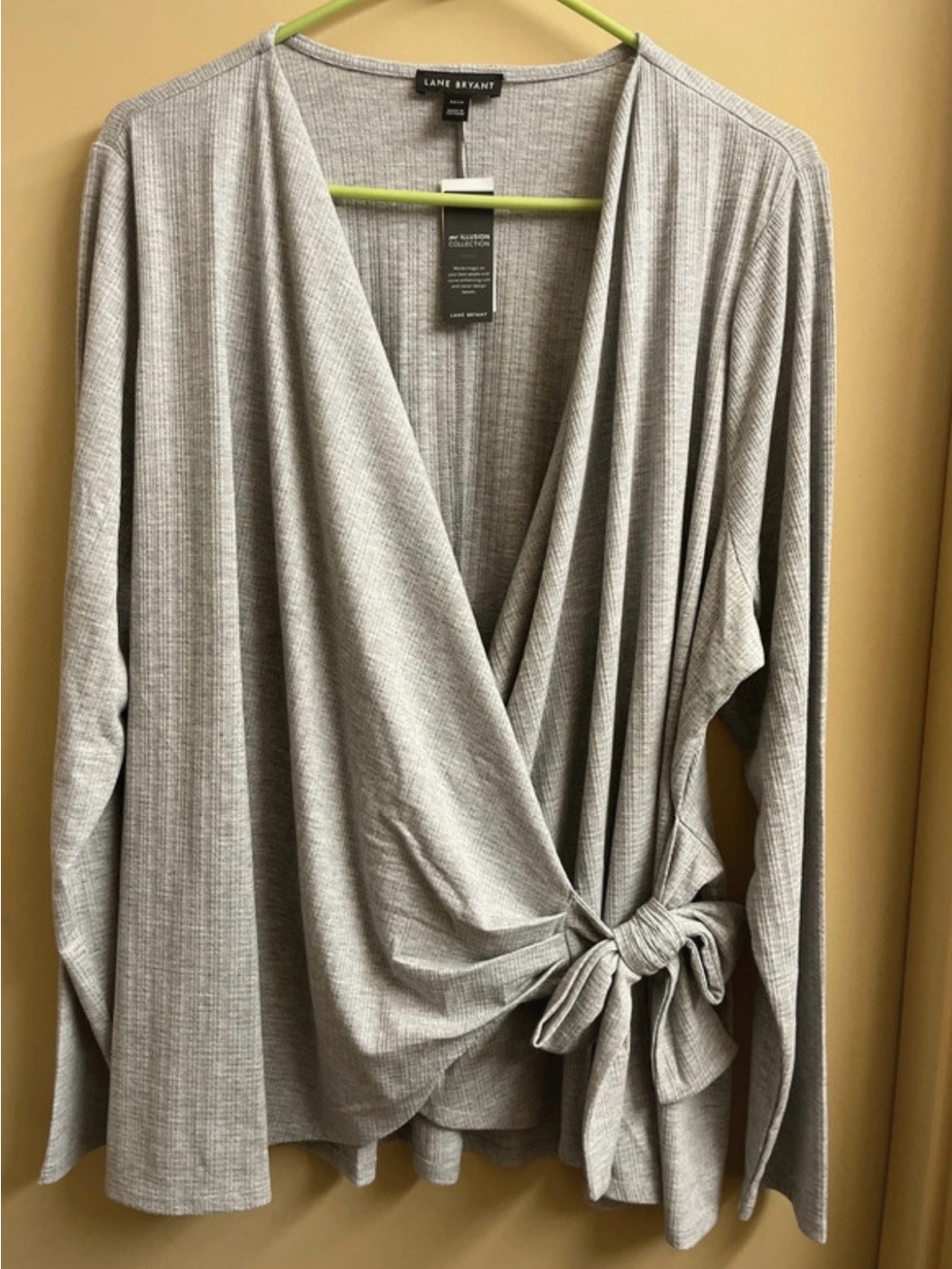 Lane Bryant Light Gray Ribbed Wrap Tie V-Neck Sweater NWT - size 18/20